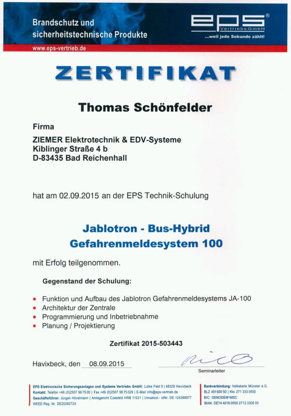 EPS-Technik Zertifikat